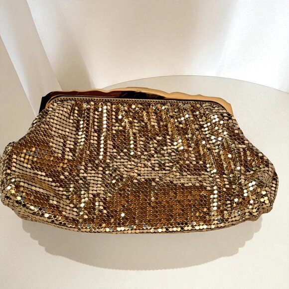 Whiting & Davis Gold Mesh Clutch Rhinestone Accent Vintage USA - Picture 8 of 13